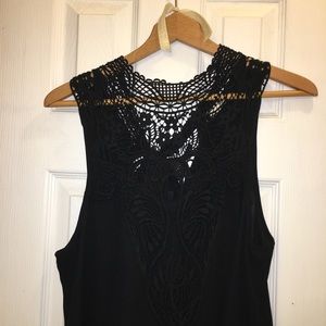 Lace Crocheted High Neck Black Tank Top